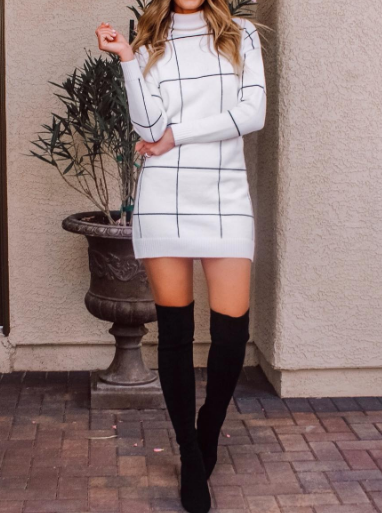 Chic Plaid Sweater Dress