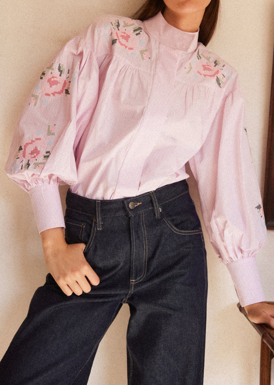 Chic Embroidered Flower Blouse
