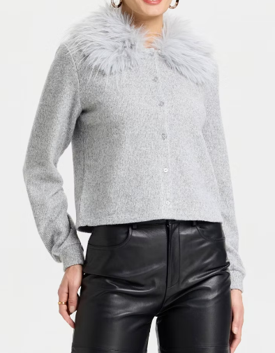 Faux Fur Collar Cardigan