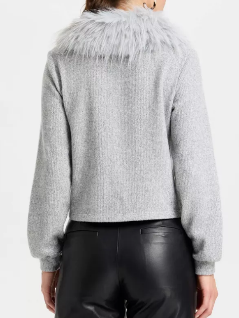Faux Fur Collar Cardigan