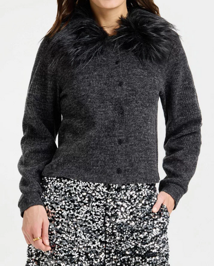 Faux Fur Collar Cardigan