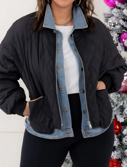 Denim Spliced Fake Two-Piece Jacket