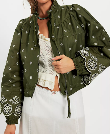 Embroidered Green Jacket Coat