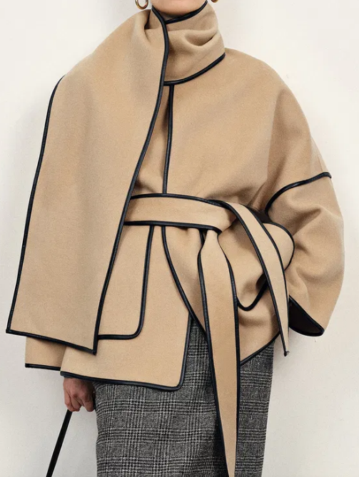 Chic Wool Coat With Scarf
