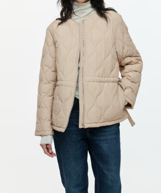 Belt Quilted Crewneck Coat