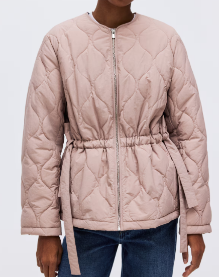 Belt Quilted Crewneck Coat