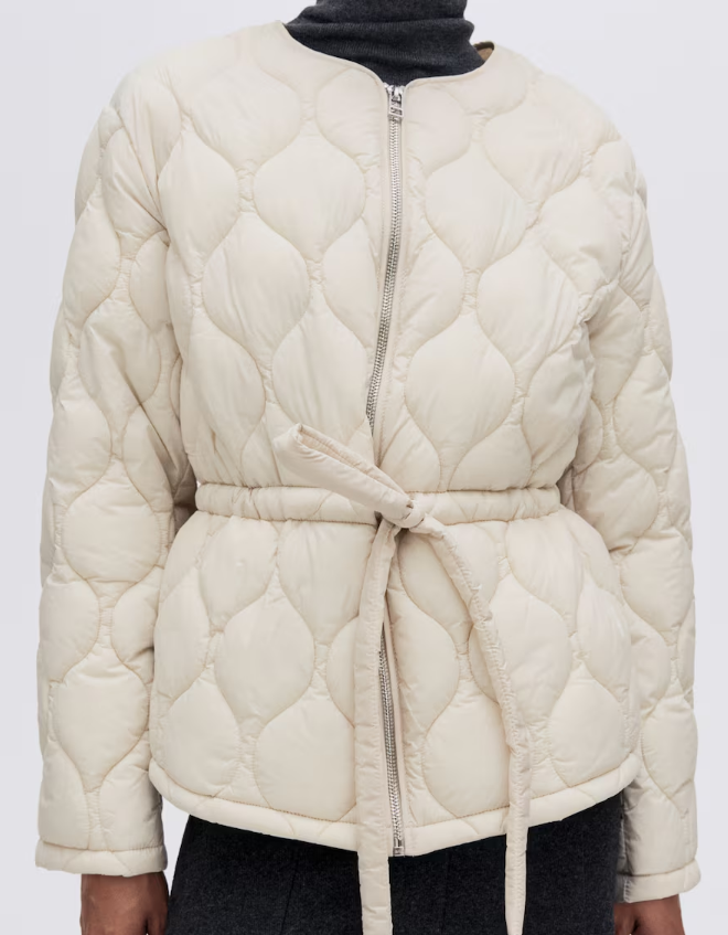 Belt Quilted Crewneck Coat