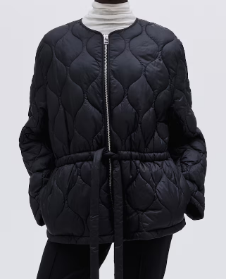Belt Quilted Crewneck Coat