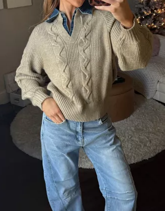 Lapel Denim Collar Sweater