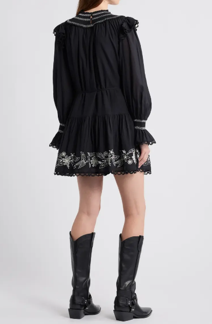 Embroidered Black Mini Dress