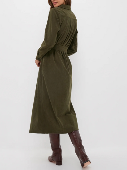 Olive Wide Wale Corduroy Tara Shirt Dress