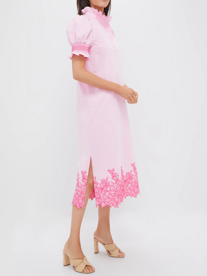 Pink Embroidery Eliza Midi Dress