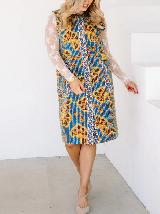 Ivy Teal Quilted Sleeveless Midi Dress