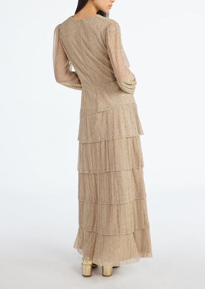 Women's and Women's Plus Glitter Ruffle Maxi Dress