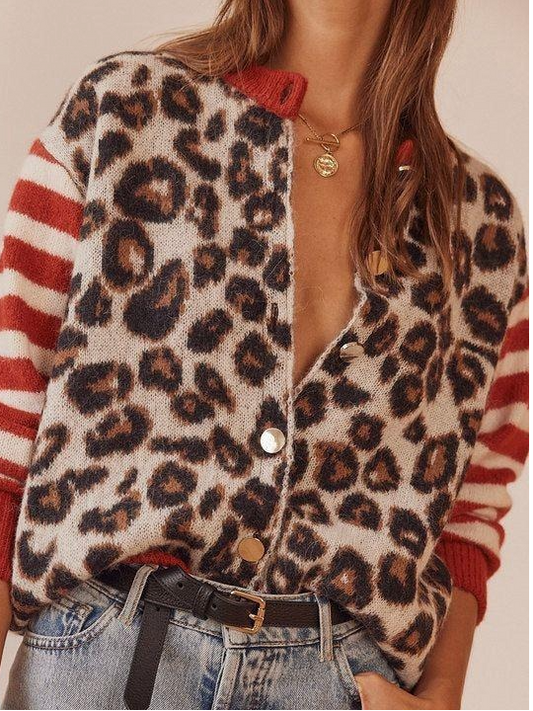 Unique Leopard Collarless Long Sleeve Cardigan
