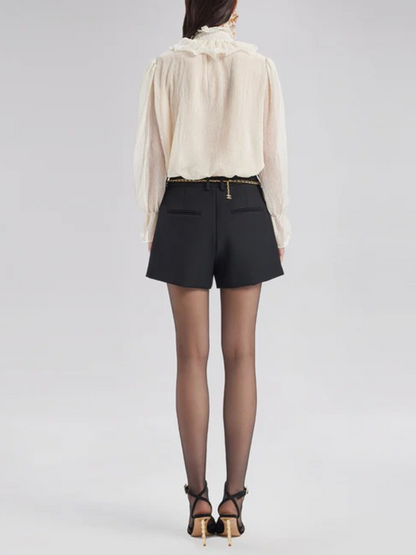 Ruffled Stand Collar Beaded Shirt