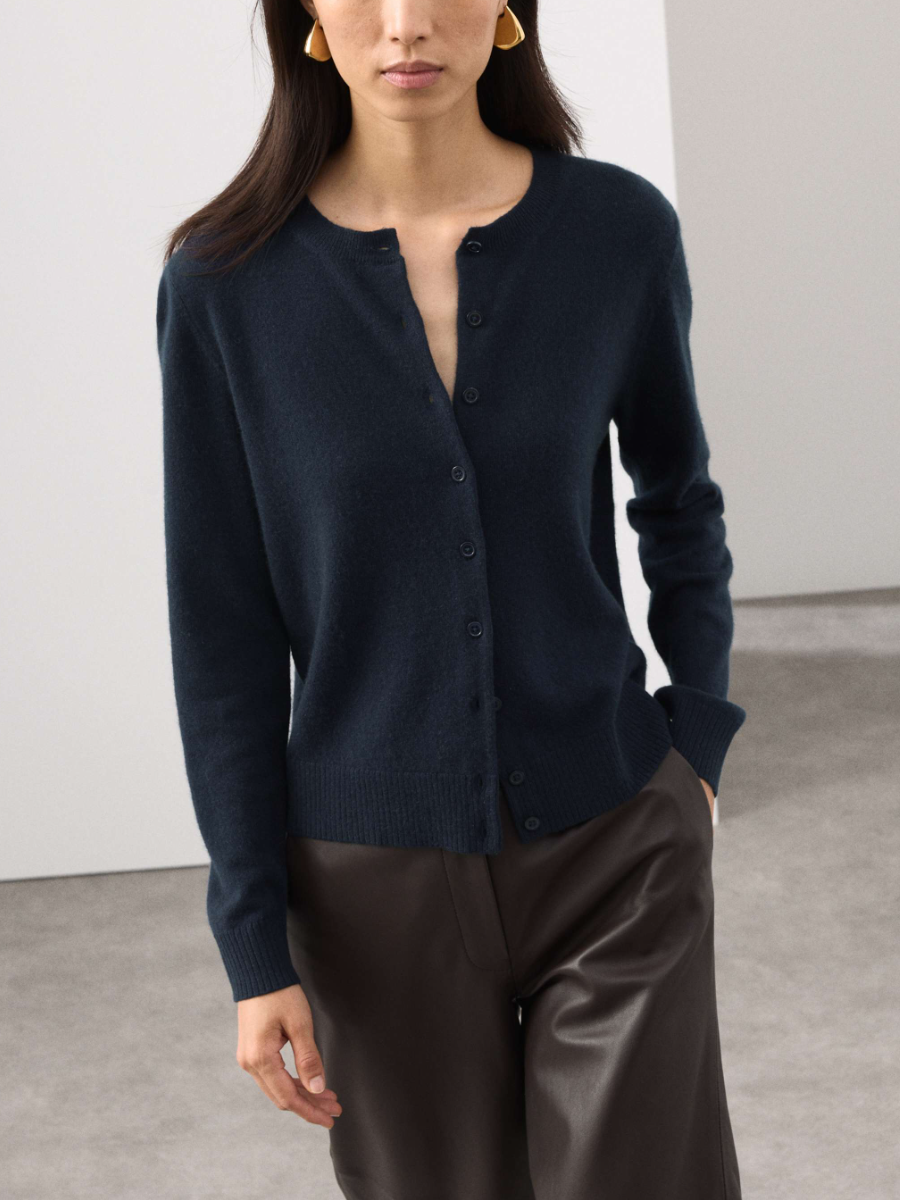 Pure Cashmere Crew Neck Relaxed Cardigan
