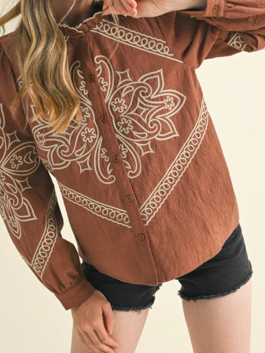 Embroidered Button Up Top
