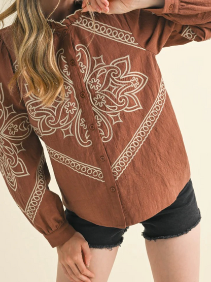 Embroidered Button Up Top