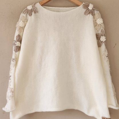 Flower Embroidered Sweater Poncho