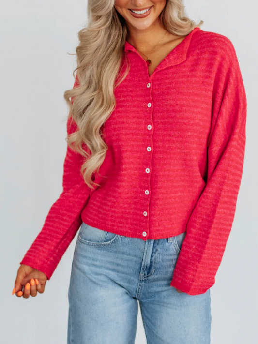 Pink Cherry Stripe Cardigan