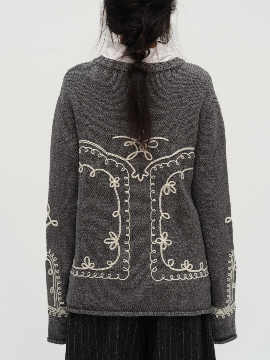 Thread-embroidered Knitted Cardigan