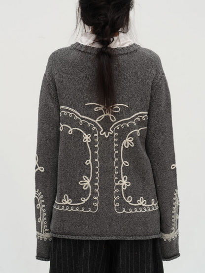 Thread-embroidered Knitted Cardigan