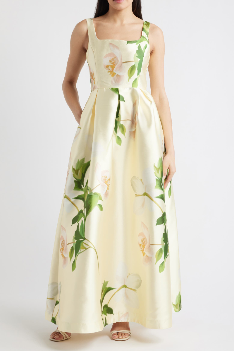 Floral Mikado Fit & Flare Gown