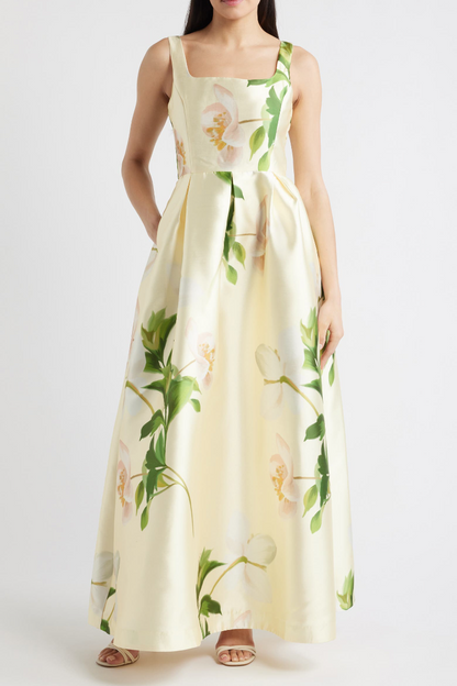 Floral Mikado Fit & Flare Gown