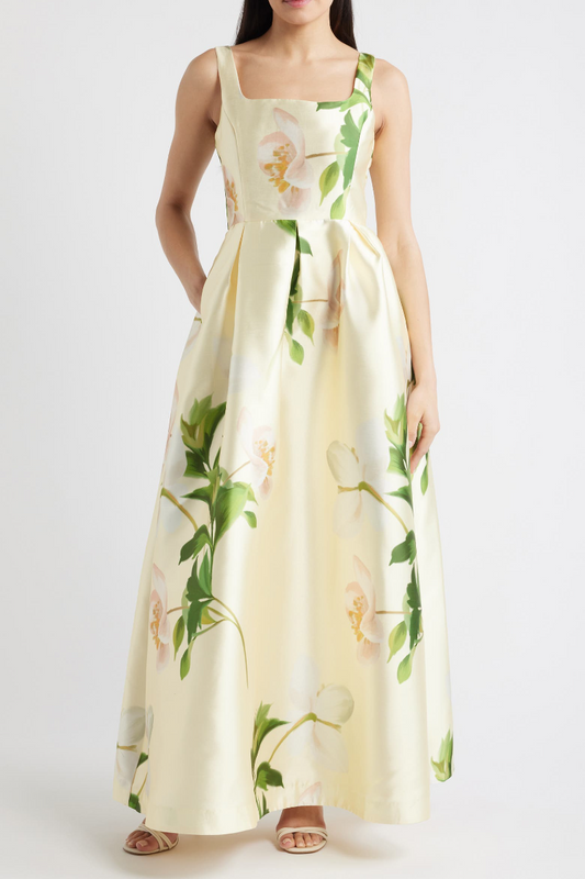 Floral Mikado Fit & Flare Gown