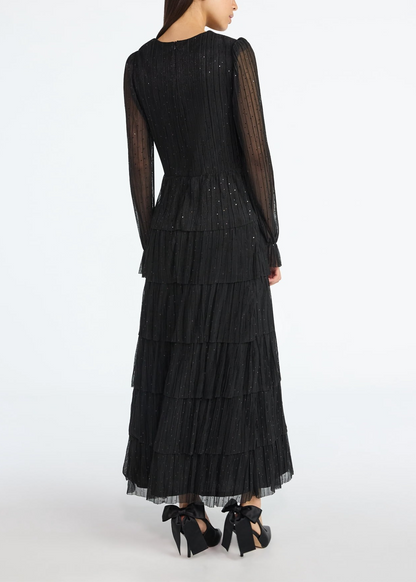 Women's and Women's Plus Glitter Ruffle Maxi Dress