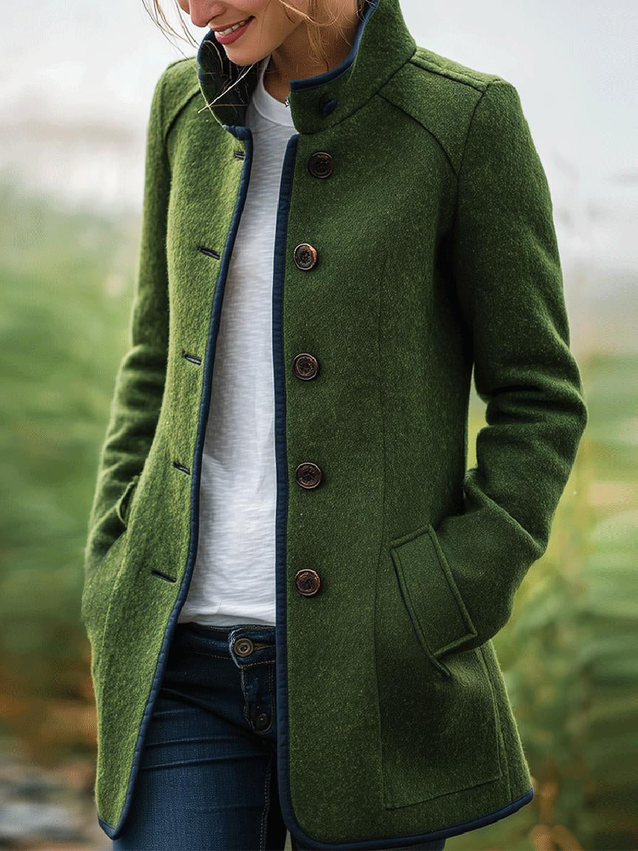 Green Long Sleeve Plain Outerwear