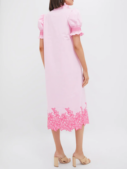 Pink Embroidery Eliza Midi Dress