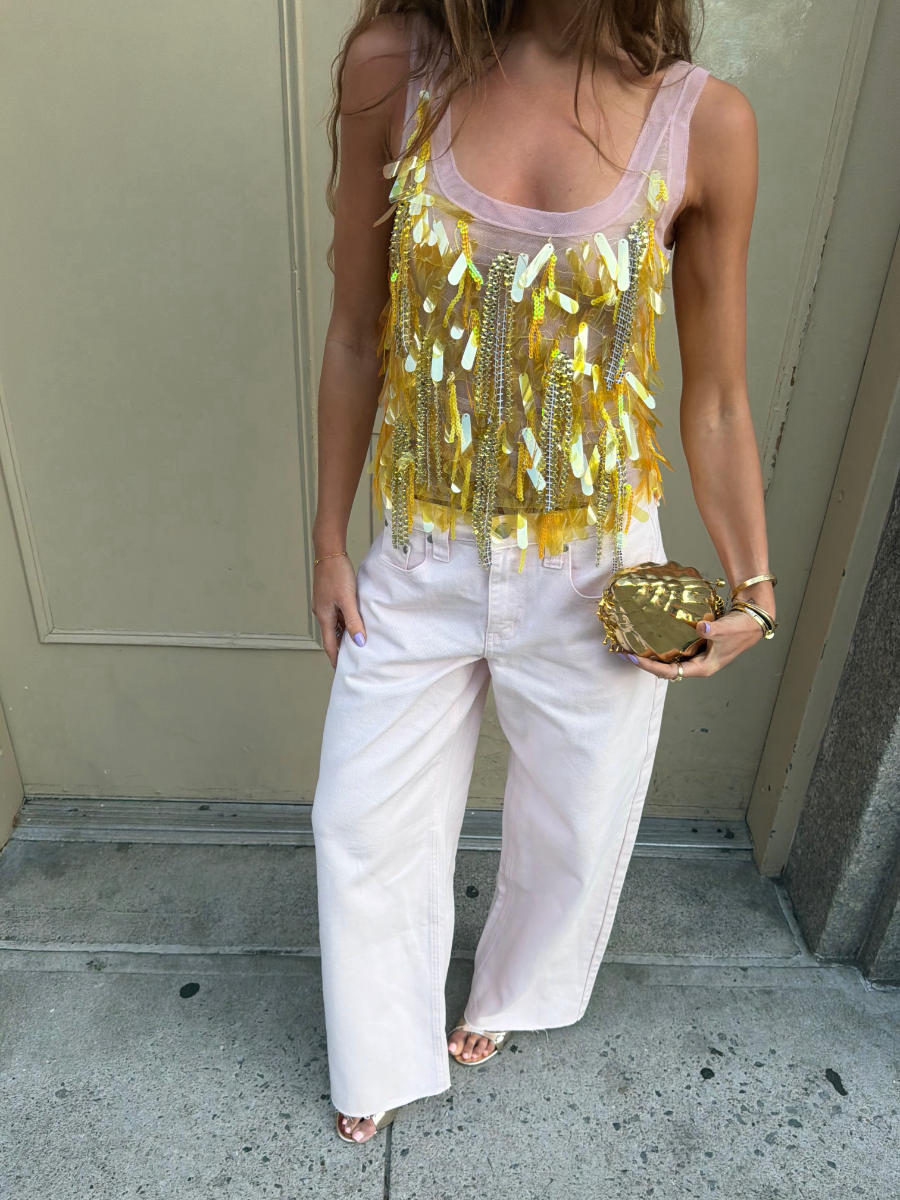Yellow Sparkles Baby Pink Top