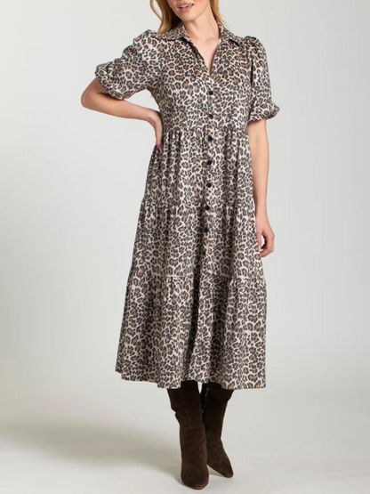 Leopard Vegan Suede Tiered Dress