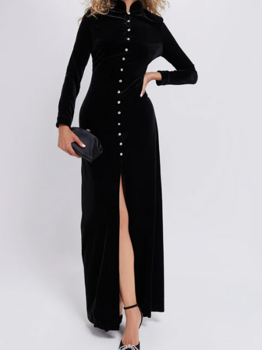 Black Velvet Contrast Cuff Dress