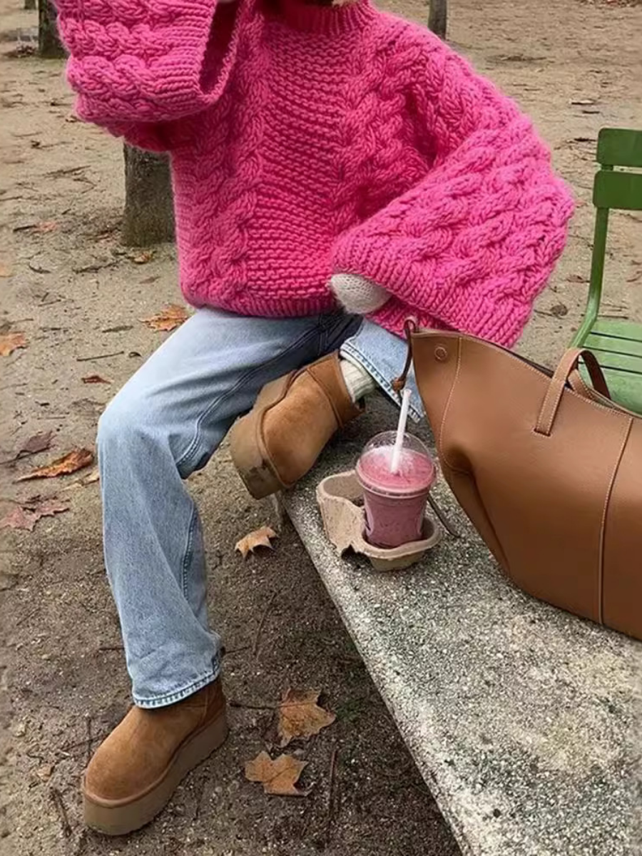 Round Neck Flared Sleeve Loose Sweater