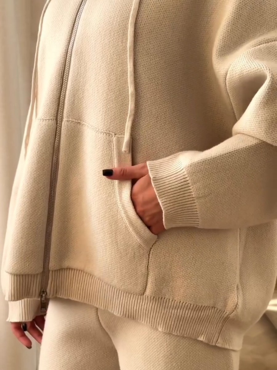Oversized Zip-Up Hoodie And Wide-Leg Knit Pants Set