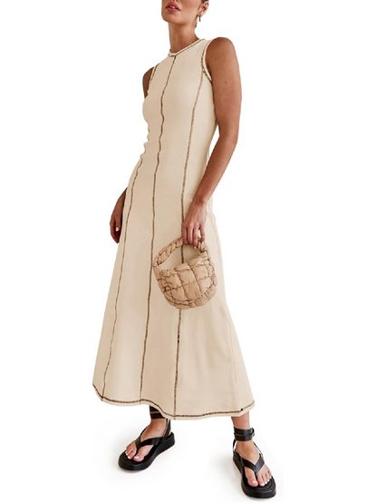 Contrast Stitch Ribbed Knit Dress