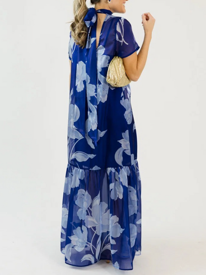 Organza Mockneck Navy Maxi Dress