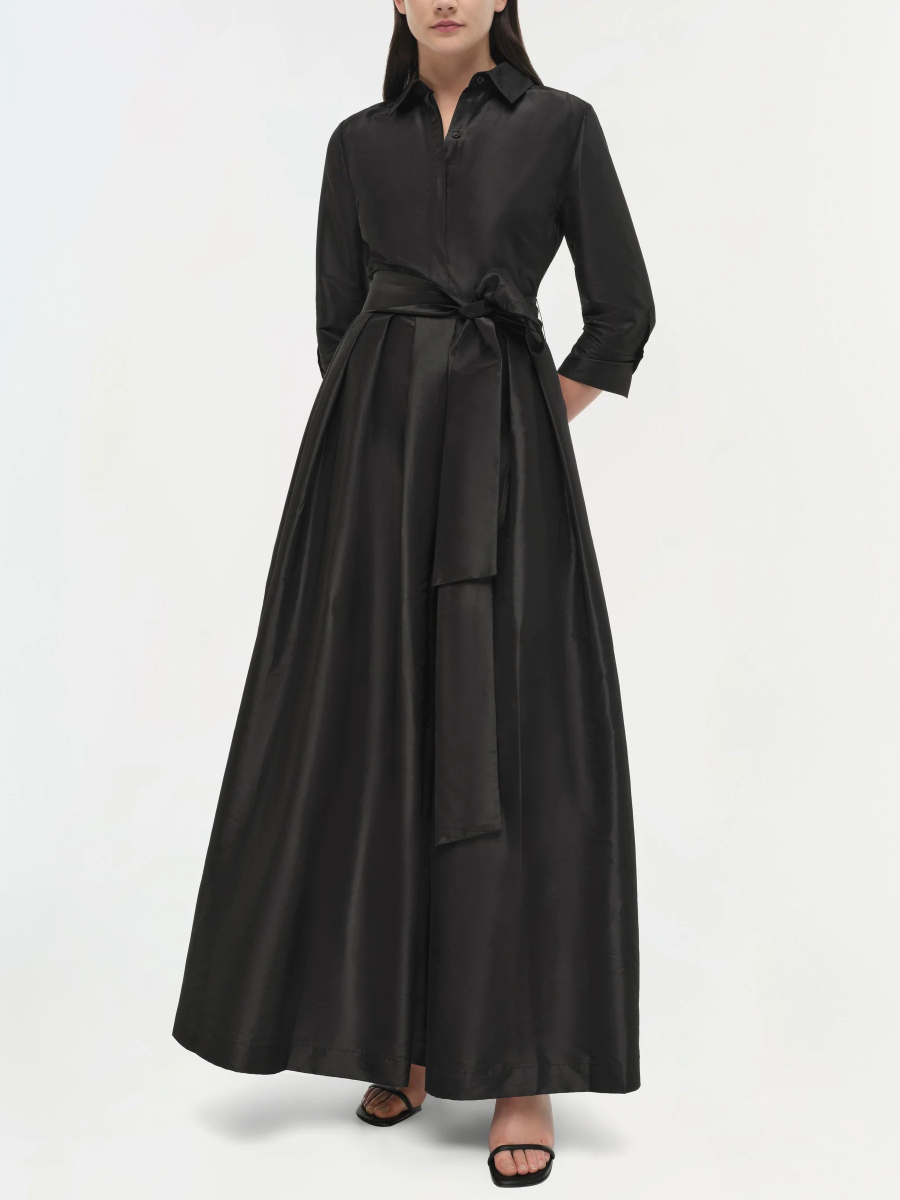 Julip Pleated Tie-Waist Maxi Shirt Gown