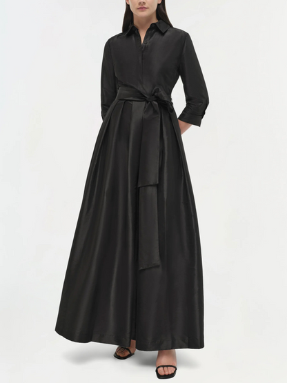 Julip Pleated Tie-Waist Maxi Shirt Gown