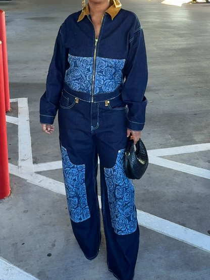 Denim Floral Jacquard Set