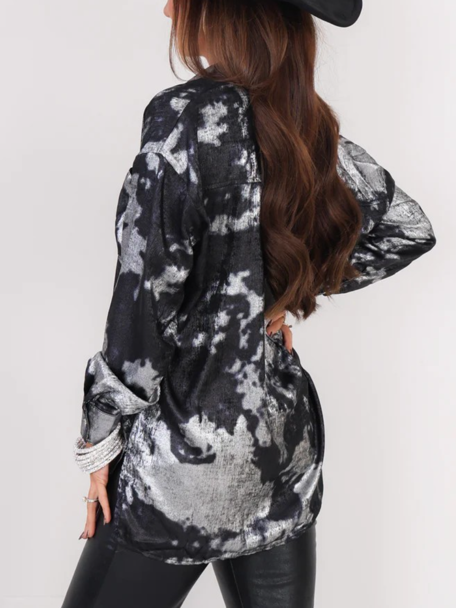 Making Adjustments Black Long Sleeve MetallicTop