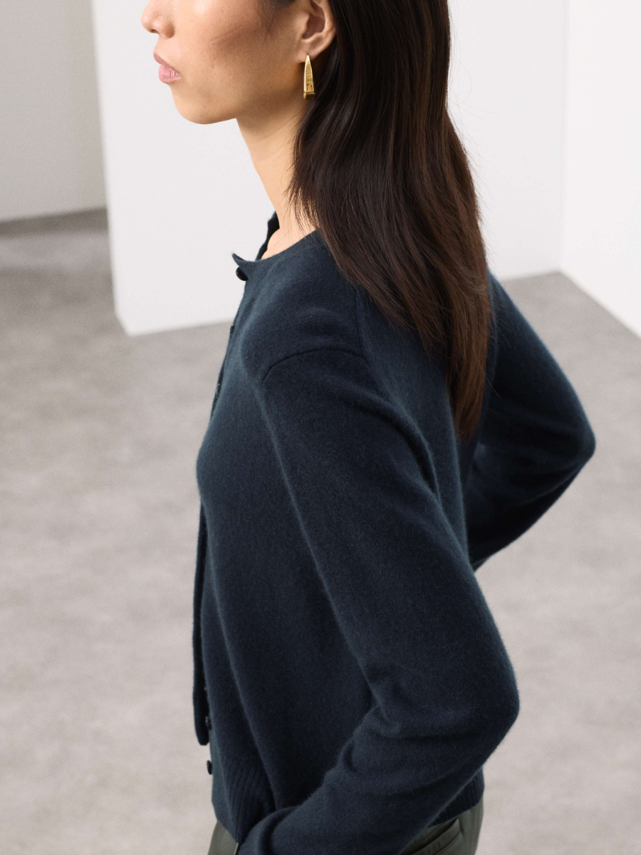 Pure Cashmere Crew Neck Relaxed Cardigan