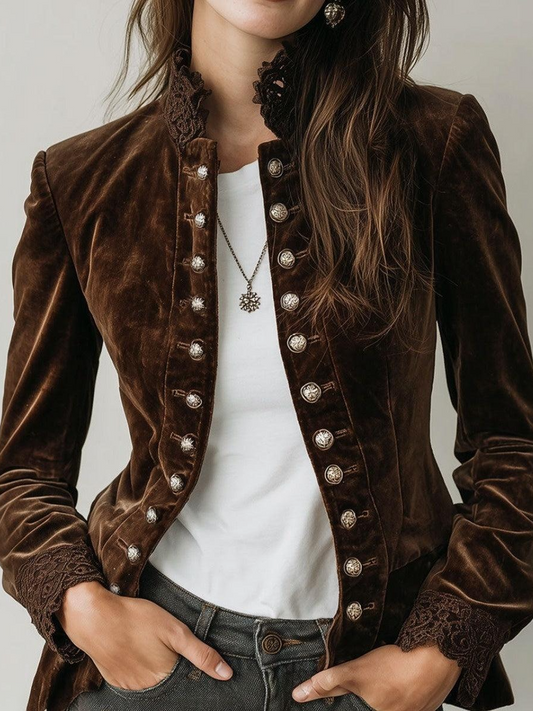 Fuzzy Coffee Long Sleeve Mock Neck Jacket