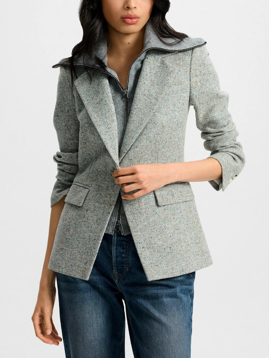 Blue Wool-Blend Single-Breasted Blazer