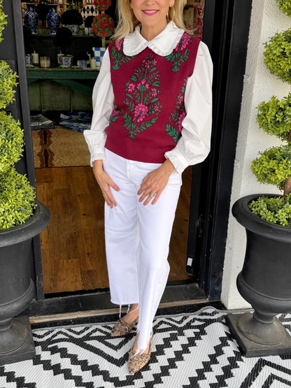Ruffled Collar Puff Sleeve Button-Down Blouse
