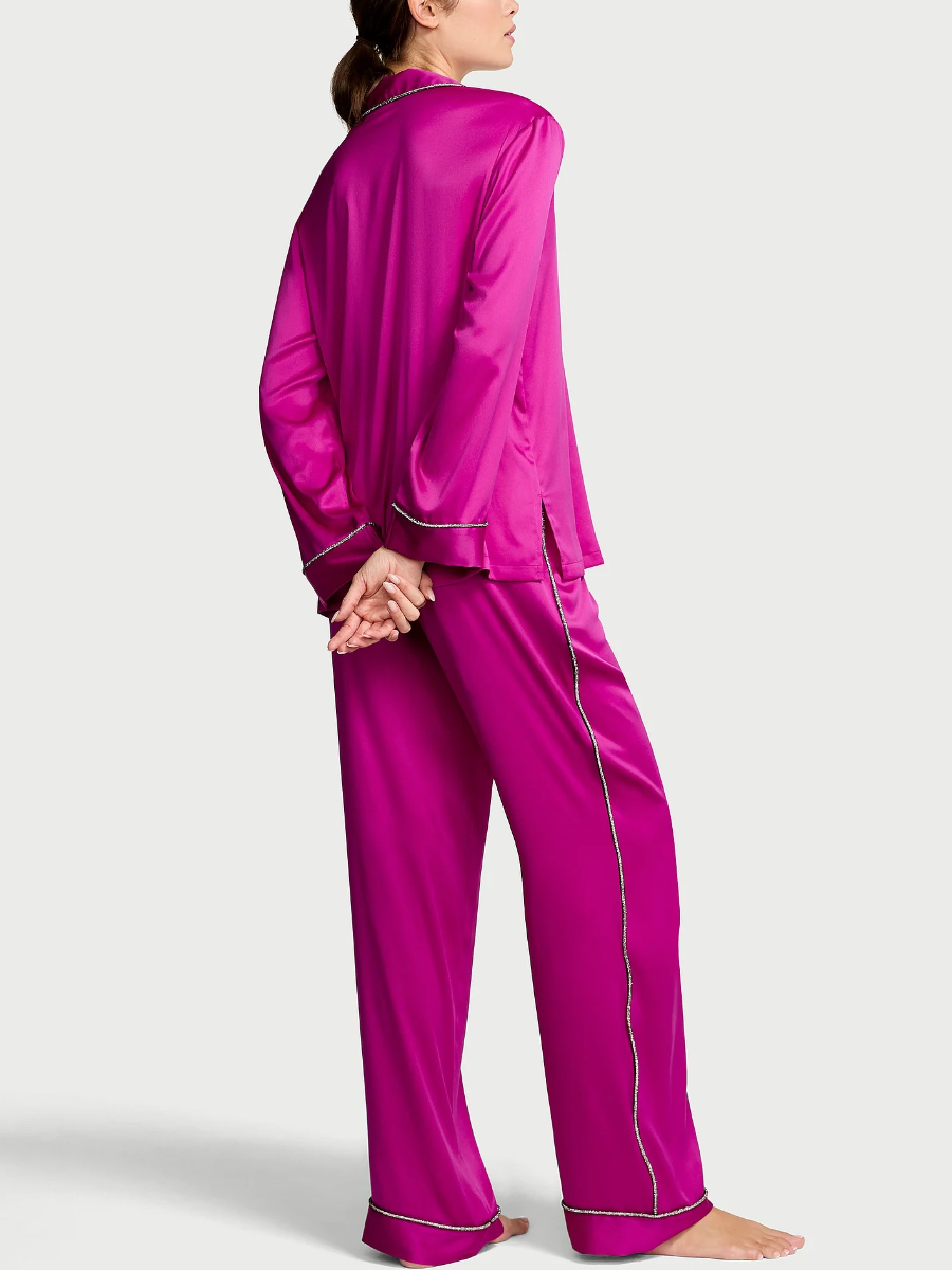 Satin Pajama Set With Sparkle Trim