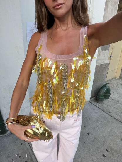 Yellow Sparkles Baby Pink Top